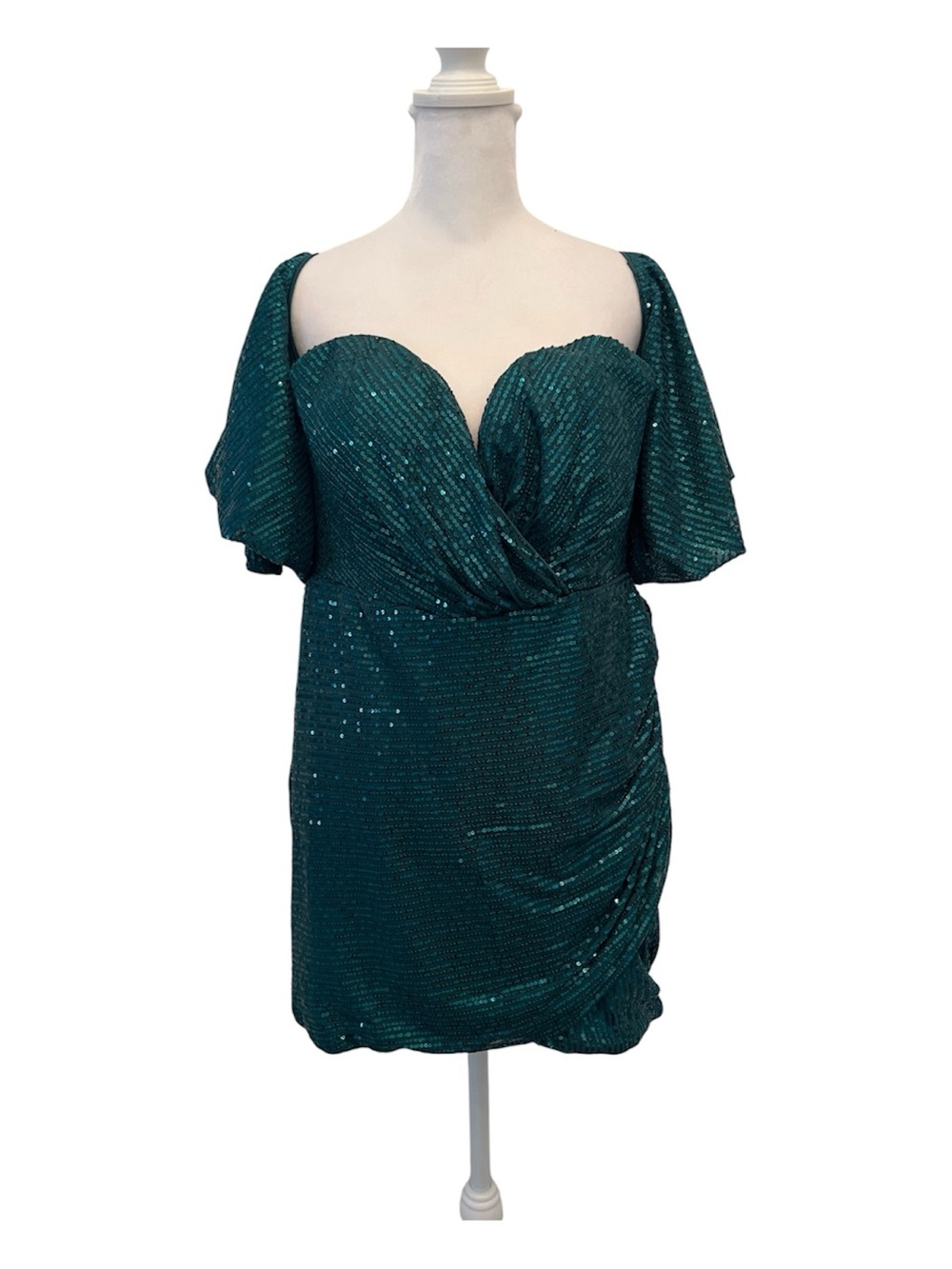 NWT Giffniseti Size Large Emerald Sequin Off Shoulder Cocktail Dress